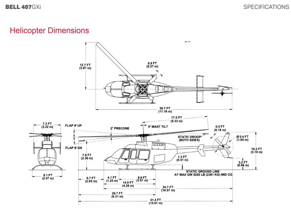 Bell 407 helicopter dimensions